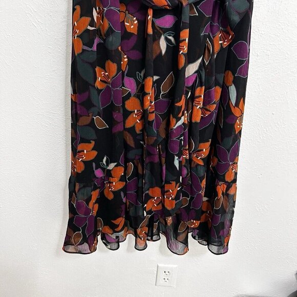 Calvin Klein Floral Asymmetrical Wrap Dress Sz 16 Surplice Neckline Ruffle Cuff - Picture 4 of 13